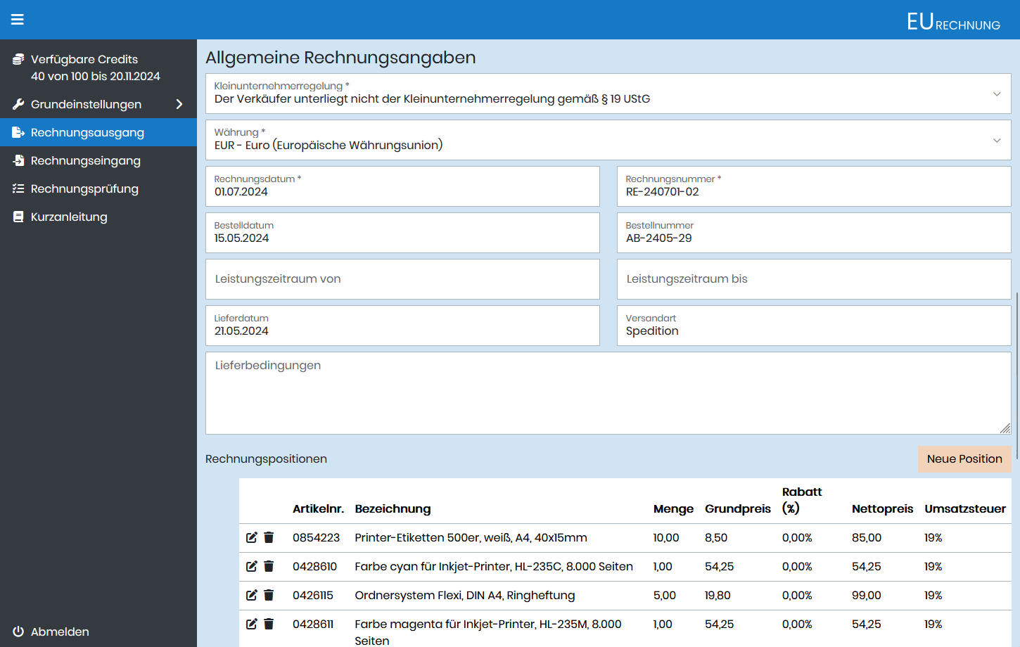 Intuitive Bearbeitung einer E-Rechnung